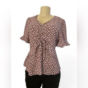 Monteau Purple Flutter Sleeve Tie Front Blouse
